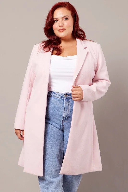 Pink One Button Coat Off-the-Shoulder Jacket Double-Breasted Coat Single-Breasted Coat