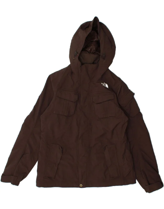 THE NORTH FACE Womens Hooded Windbreaker Jacket UK 12 Medium Brown Nylon Welt Pockets Slit Pockets Flap Pockets