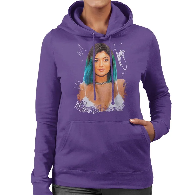 Sidney Maurer Original Portrait Of Kylie Jenner Women's Hooded Sweatshirt Hoodie with Magnetic Closure Innovative Modern