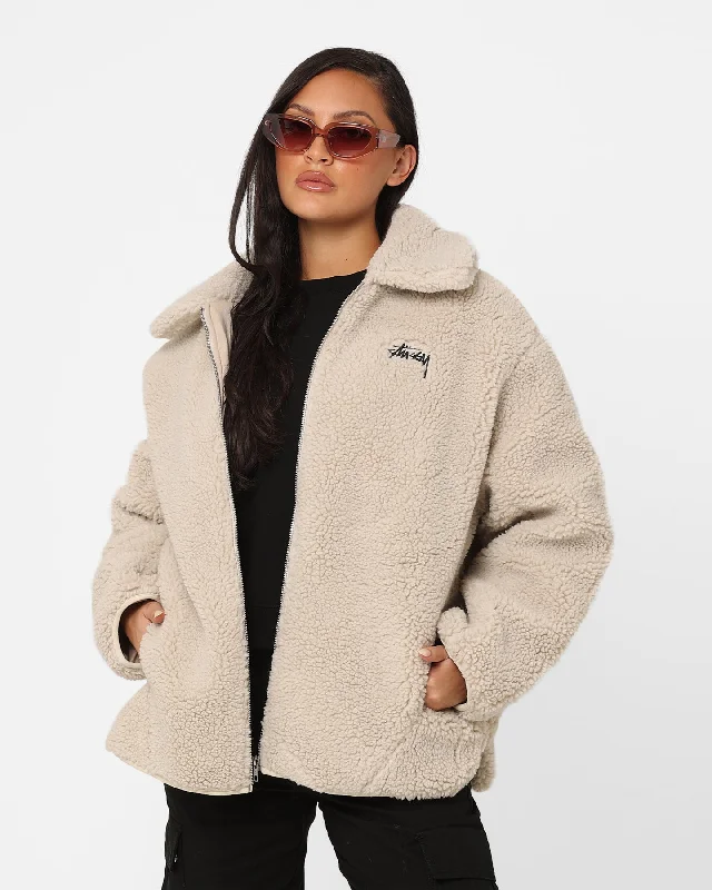 Stussy Women's Dice Sherpa Jacket Winter White Wool Jacket Cashmere Jacket Tweed Jacket