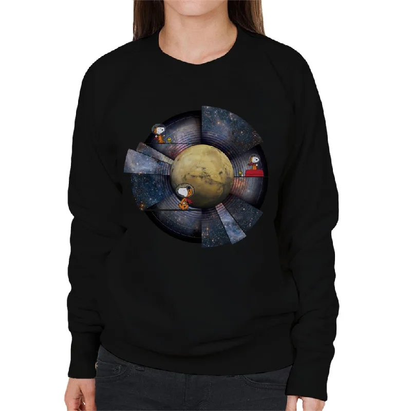 Peanuts Snoopy Woodstock Outer Space Montage Women's Sweatshirt Hoodie with Double Zipper Versatile Adjustable