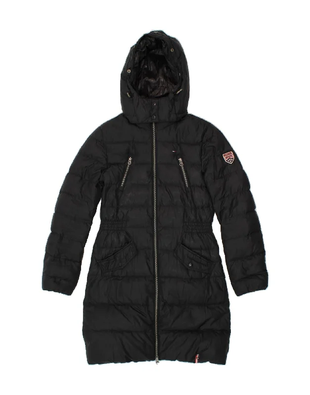 TOMMY HILFIGER Womens Hooded Padded Coat UK 6 XS Black Polyester Stand-Up Roll-Neck Turtle