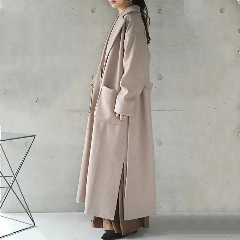 Wjczt Fall Outfits Woolen Coat Autumn New Elegant Commuter Loose Long Belt Girl Coat Raincoat Turtleneck Coat Wrap Coat