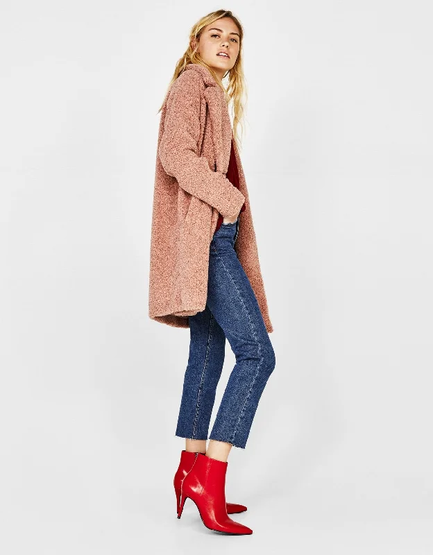 Shearling double-breasted coat Tie-Waist Belted Drawstring