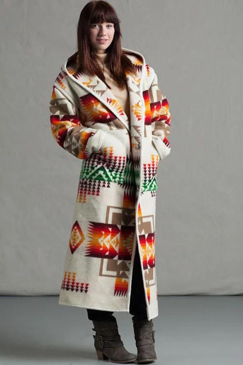 Kraffs Reversible Long Wool Coat, Chief Joseph, Ivory Pockets Sleeves Lining