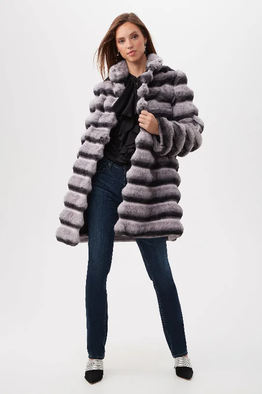 Mikel 2 Faux Fur Mid-Length Coat Peter Pan Collar Cowl Neck Turtleneck