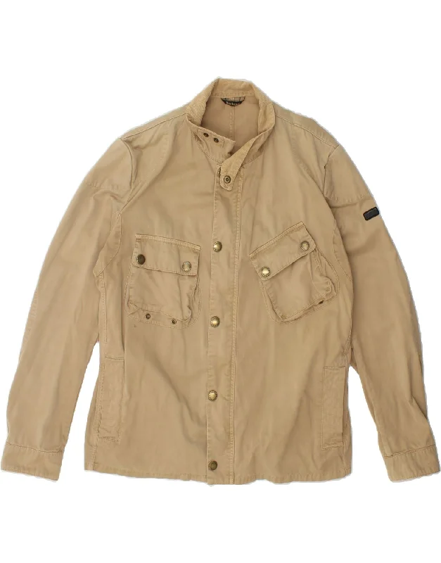 BARBOUR Mens Utility Jacket UK 40 Large Beige Knit Jacket Woven Jacket Fleece Jacket