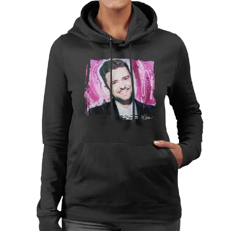 Sidney Maurer Original Portrait Of Justin Timberlake Smile Women's Hooded Sweatshirt Hoodie with Crew Neck Simple Timeless