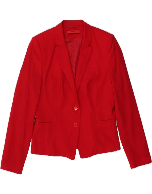 HUGO BOSS Womens 2 Button Blazer Jacket UK 12 Medium Red Virgin Wool Welt Pockets Slit Pockets Flap Pockets