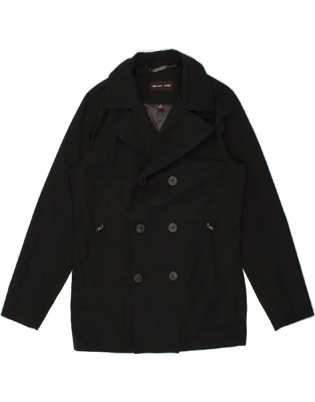 MICHAEL KORS Mens Pea Coat UK 36 Small Black Cotton Suede Jacket Faux Fur Jacket Puffer Jacket