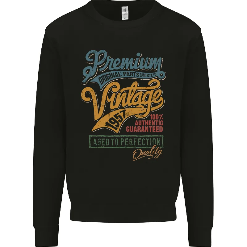 Aged to Perfection 67th Birthday 1957 Mens Sweatshirt Jumper Hoodie with Hem Applique Textured Unique