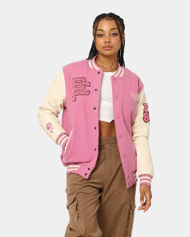 Carré Peace Varsity Jacket Pink Zippered Jacket Buttoned Jacket Snapped Jacket