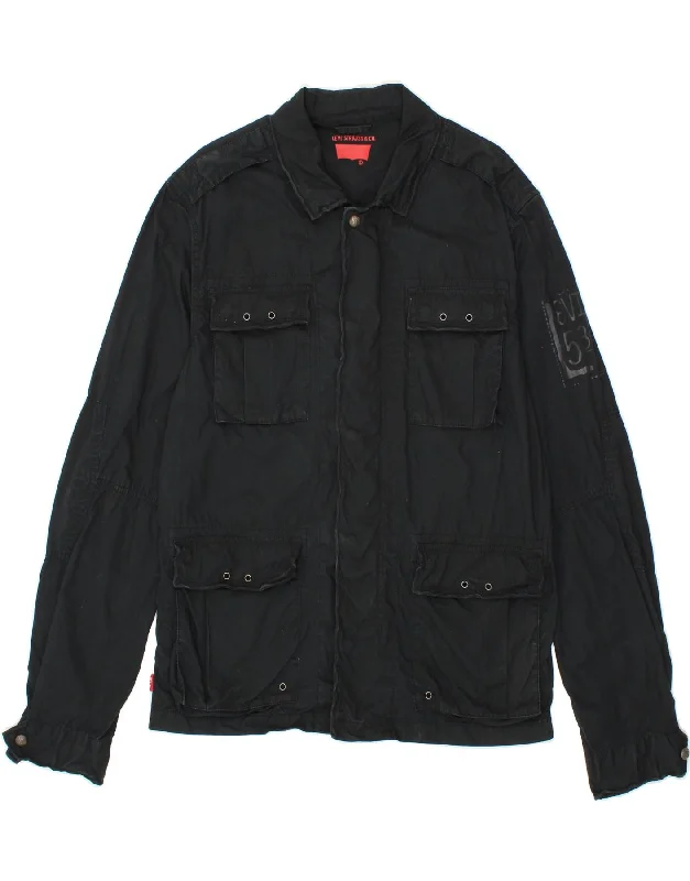 LEVI'S Mens Utility Jacket UK 40 Large Black Cotton Nylon Jacket Polyester Jacket Spandex Jacket