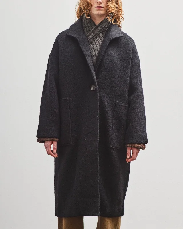 7115 by Szeki Wool Fall Coat, Black Off-the-Shoulder Jacket Double-Breasted Coat Single-Breasted Coat