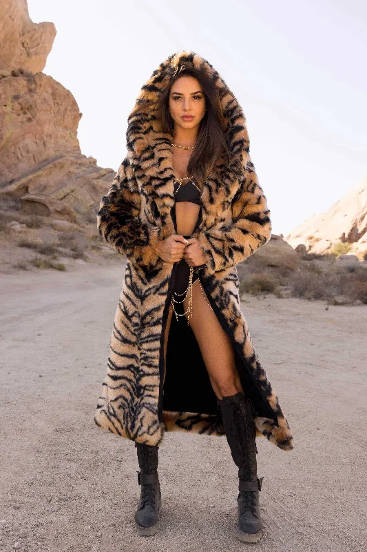 Women's Desert Warrior Coat in "Tiger Queen" Hook-and-Loop Buckled Tied