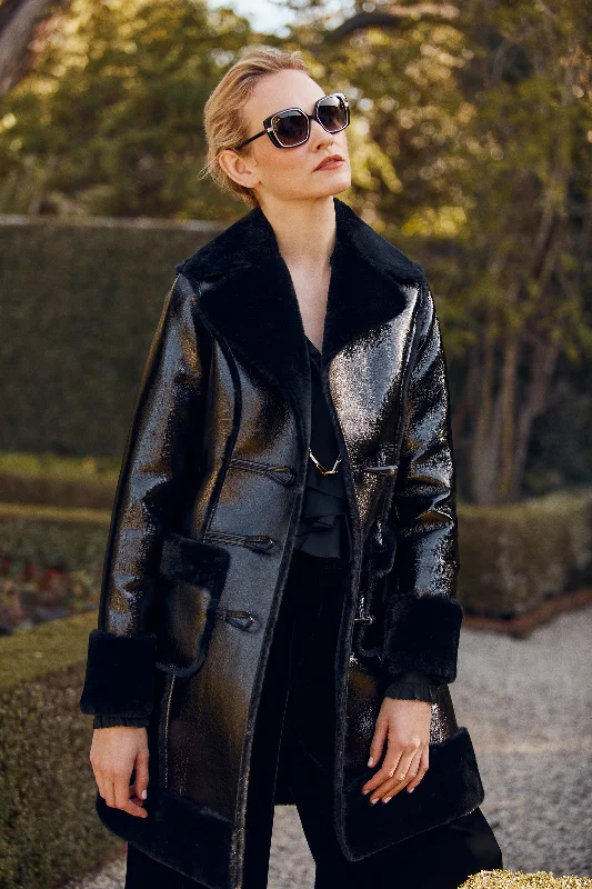 Prisley Laminated Shearling Coat With Toggle Closures Pockets Sleeves Lining