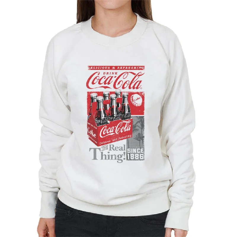 Coca Cola Retro Bottle Crate Women's Sweatshirt Hoodie with Half-Zip Sporty Casual