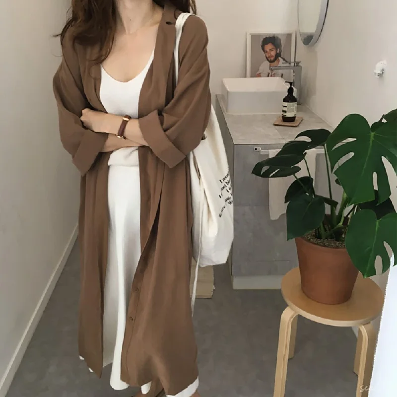 Wjczt women's summer solid single breasted turn down collar long sleeve bandage cotton thin trench coat female loose windbreaker Trench Wool Cashmere