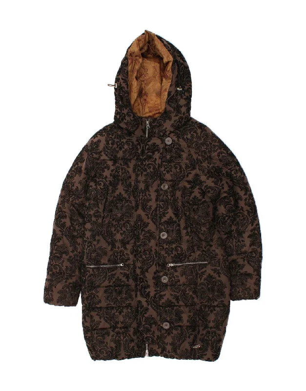 DESIGUAL Womens Hooded Padded Coat IT 42 Medium Brown Paisley Polyester Wool Cashmere Tweed