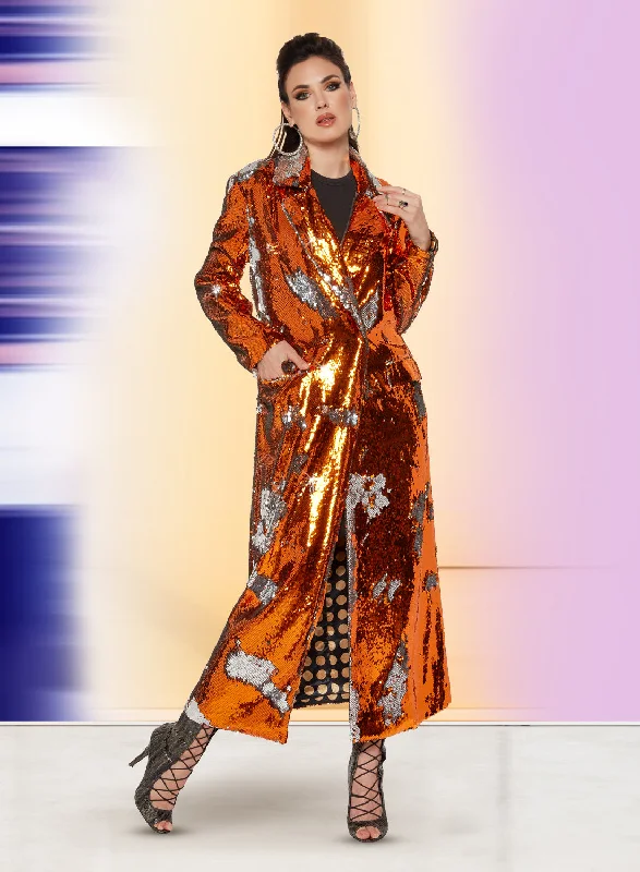 Love The Queen - 17494 - Two-tone Sequin Coat Trapeze Tunic Caftan