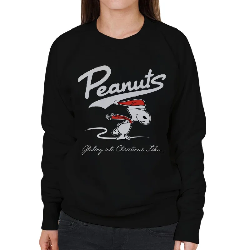 Peanuts Snoopy Gliding Into Christmas Like Women's Sweatshirt Hoodie with Mock Neck Collared Structured