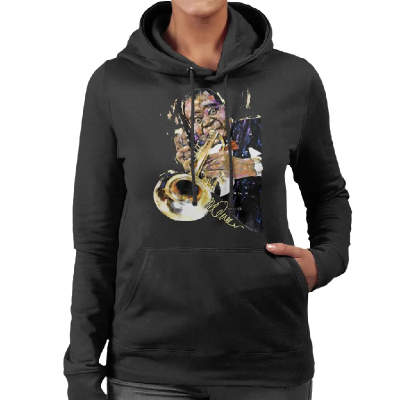 Sidney Maurer Original Portrait Of Louis Armstrong With Trumpet Women's Hooded Sweatshirt Hoodie with Hem Detail Decorative Unique