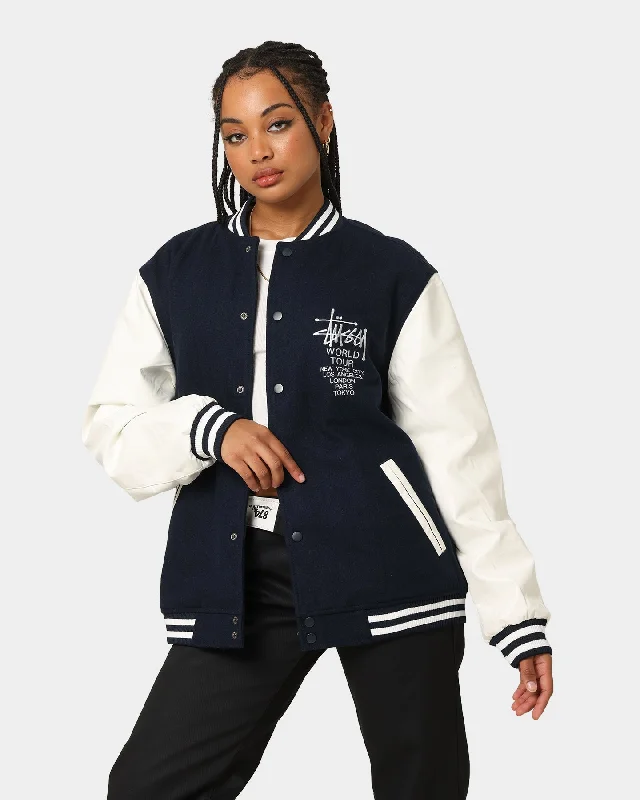 Stussy World Tour Varsity Jacket Navy/White Quilted Jacket Puffer Jacket Insulated Jacket