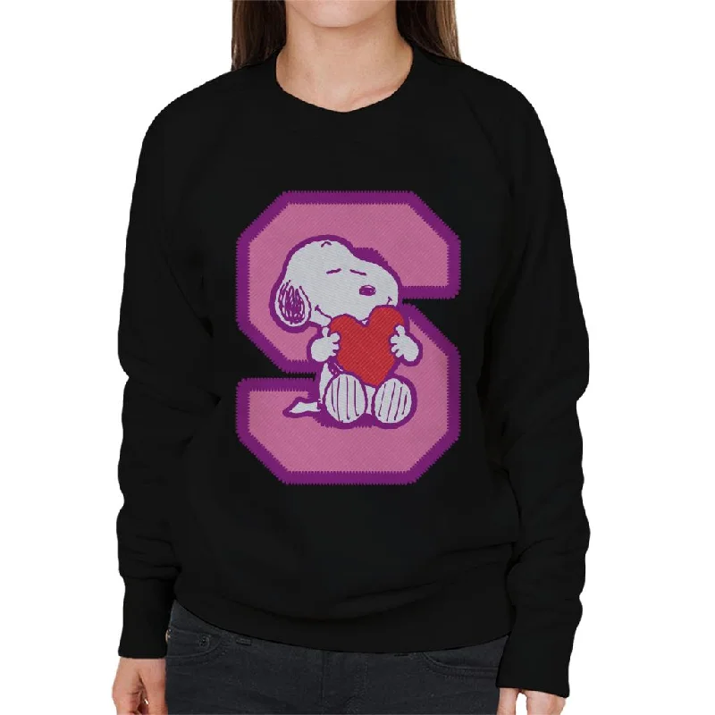 Peanuts Snoopy S Hugging Love Heart Women's Sweatshirt Hoodie with Metallic Shiny Futuristic