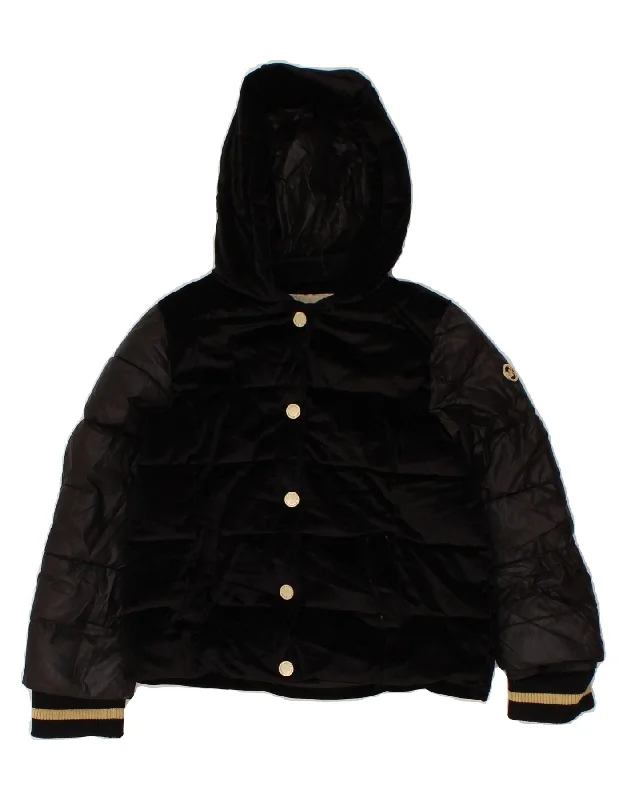 MICHAEL KORS Girls Hooded Padded Jacket 5-6 Years Black Polyester Wool Fabric Cashmere Fabric Tweed Fabric