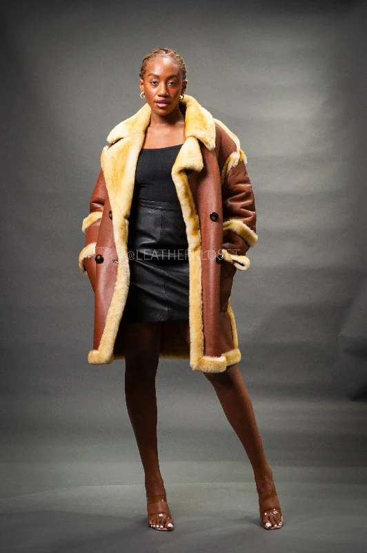 Women's Zuri Sheepskin Coat [Tan] Stole Shawl Scarf