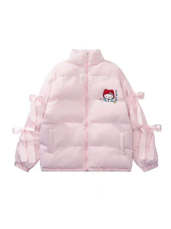 'Dear U' Coquette Kawaii Ribbon Puffer Coat Satin Silk Chiffon