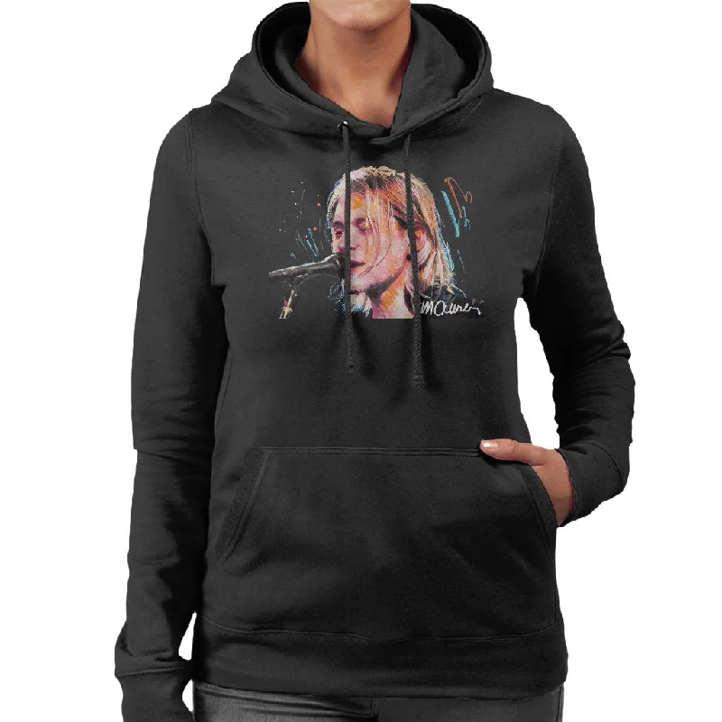 Sidney Maurer Original Portrait Of Kurt Cobain Singing Women's Hooded Sweatshirt Hoodie with Hidden Zipper Minimalist Clean