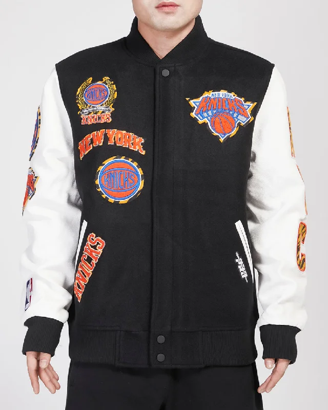 NBA NEW YORK KNICKS ANIMAL PRINT WOOL VARSITY JACKET (BLACK/WHITE M60030) Nylon Jacket Polyester Jacket Spandex Jacket