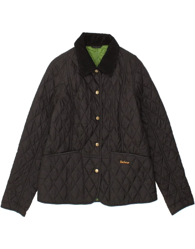 BARBOUR Womens Quilted Jacket UK 12 Medium Black Zippered Jacket Buttoned Jacket Snapped Jacket