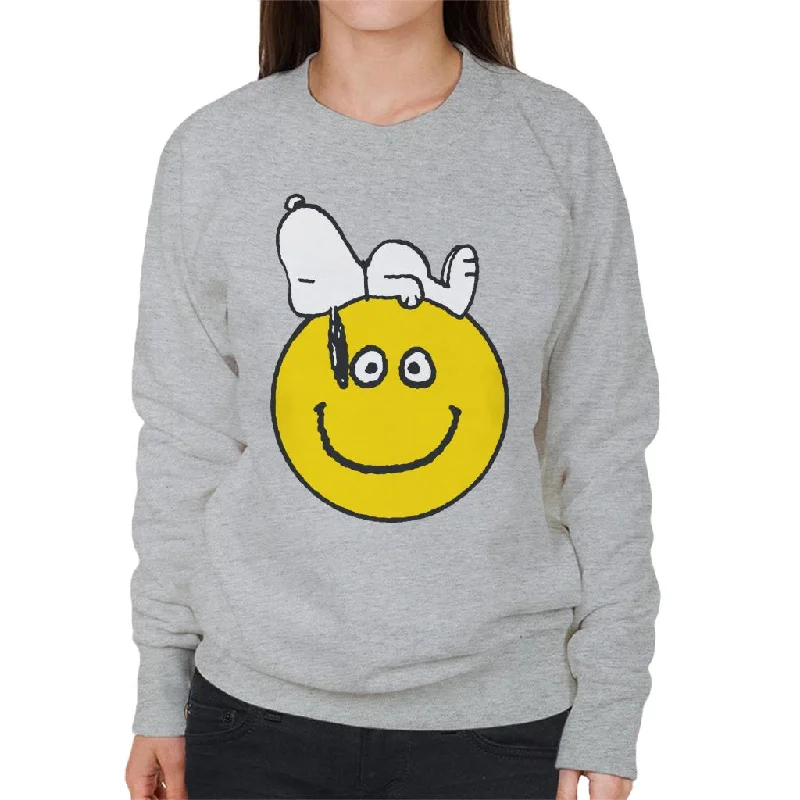 Peanuts Snoopy Lying On A Smiley Face Women's Sweatshirt Hoodie with Thumb Holes Functional Cozy