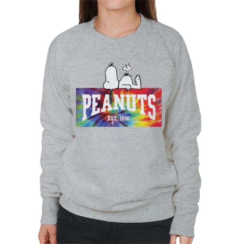 Peanuts Tie Dye Logo Women's Sweatshirt Hoodie with Mock Neck Collared Structured