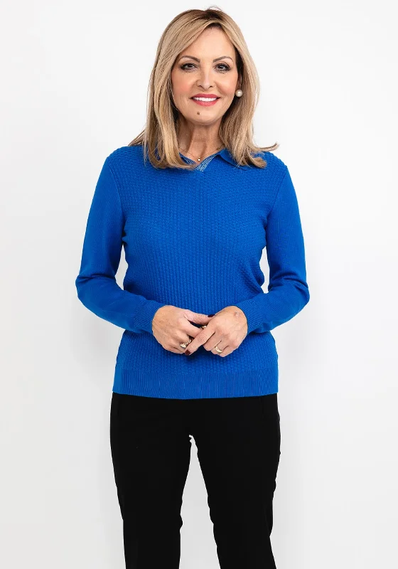 Castle of Ireland Jacquard Collared Sweater, Cobalt Front Pockets Side Pockets Patch Pockets Castle of Ireland Jacquard Collared Sweater, Cobalt Front Pockets Side Pockets Patch Pockets