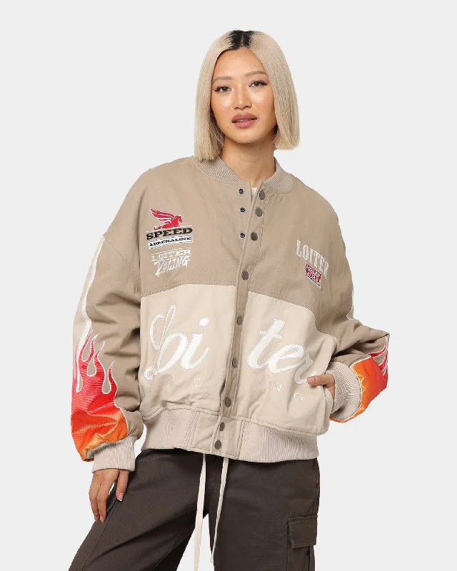 Loiter Daytona Motor Jacket Beige One-Shoulder Jacket Off-the-Shoulder Jacket Asymmetrical Jacket