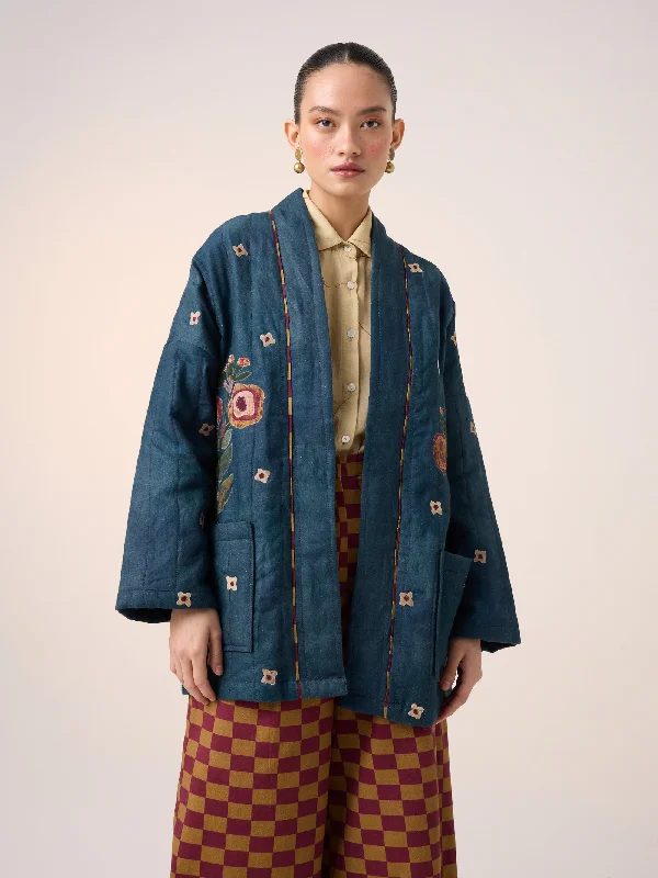 Quilted Front Open Jacket Herringbone Jacket Houndstooth Jacket Plaid Jacket