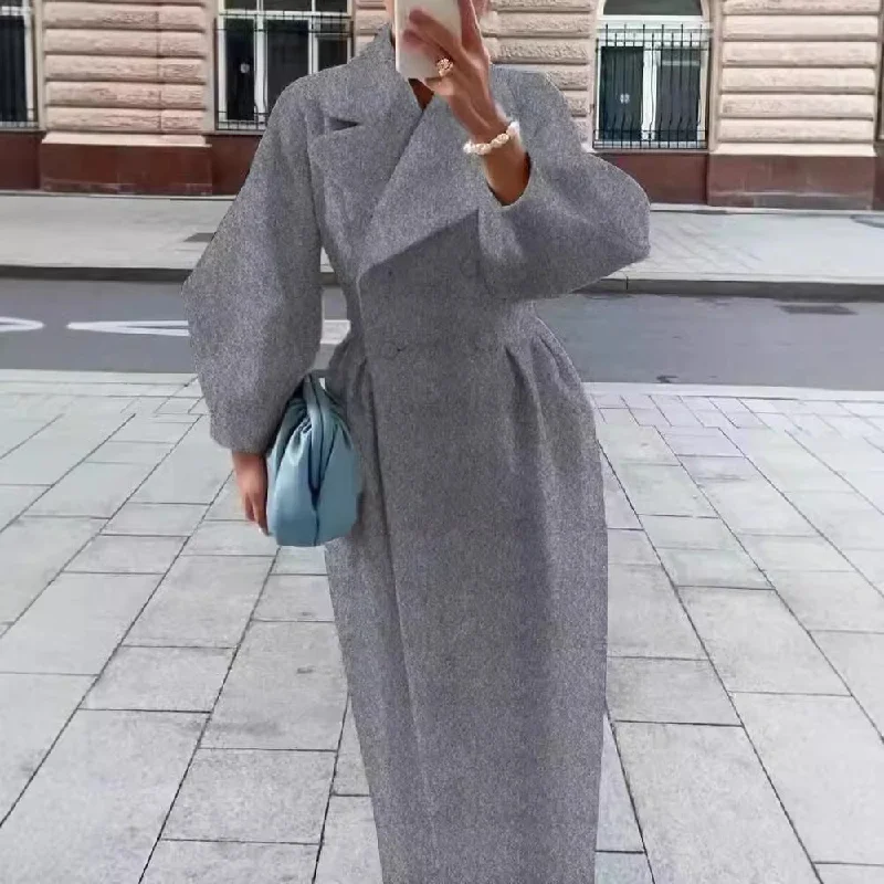 Wjczt 2024 fall fashion trends Autumn and Winter New Retro Palace Style Lantern Sleeve Large Lapel Woolen Coat Long Coat Toggle Coat Shawl Collar Coat Notch Collar Coat