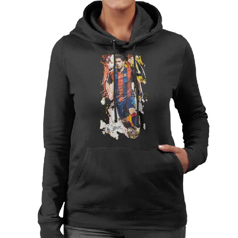 Sidney Maurer Original Portrait Of Luis Suarez Barcelona Women's Hooded Sweatshirt Hoodie with Print Artistic Unique