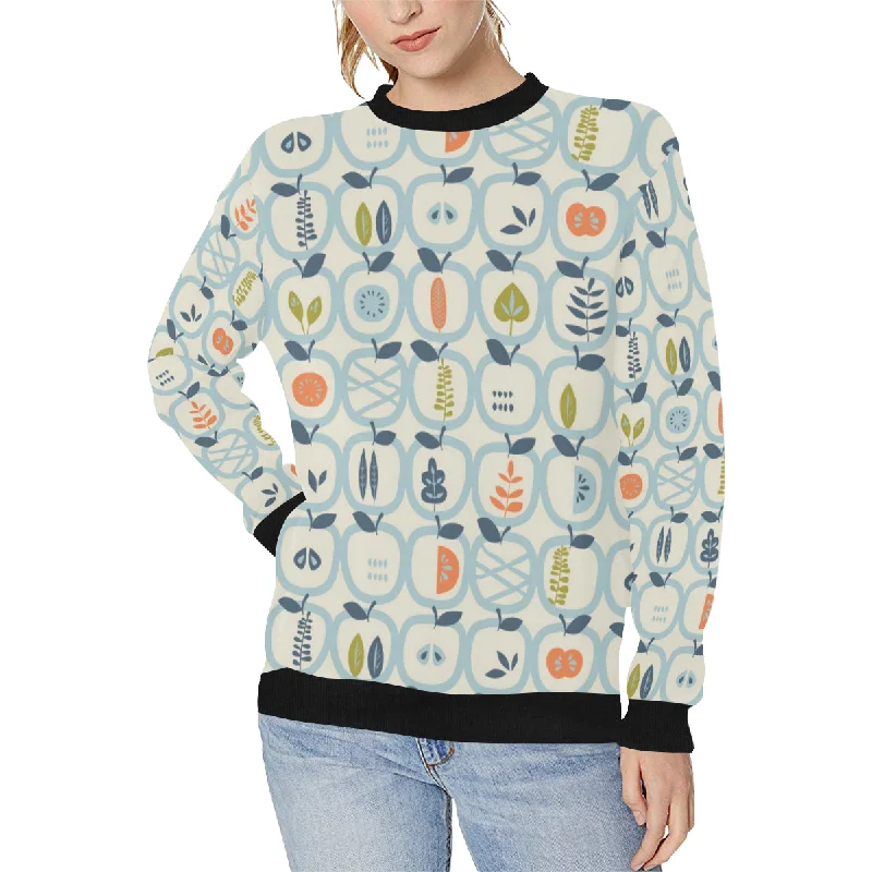 apples leaves pattern Women's Crew Neck Sweatshirt Hoodie with Raglan Sleeves Sporty Comfortable