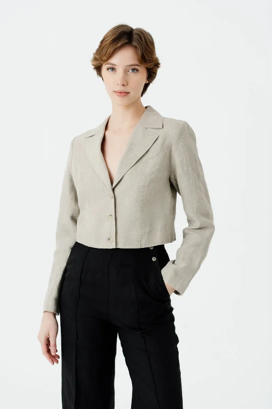 Stella Jacket, Natural Linen Front Pockets Side Pockets Patch Pockets