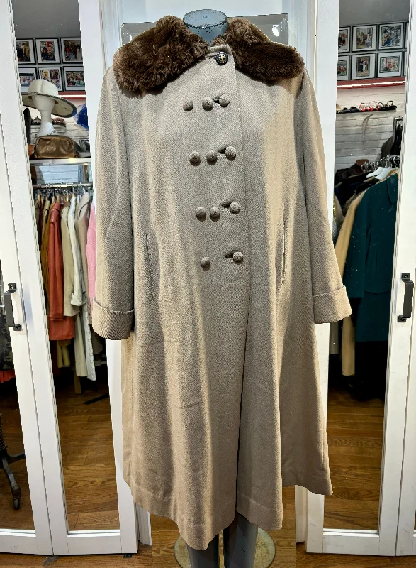 40s swing Coat With Fur Collar Raincoat Turtleneck Coat Wrap Coat