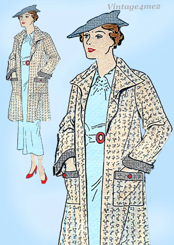 Woman's World 5771: 1930s Uncut Misses Swagger Coat 32B Vintage Sewing Pattern Rayon Velvet Corduroy