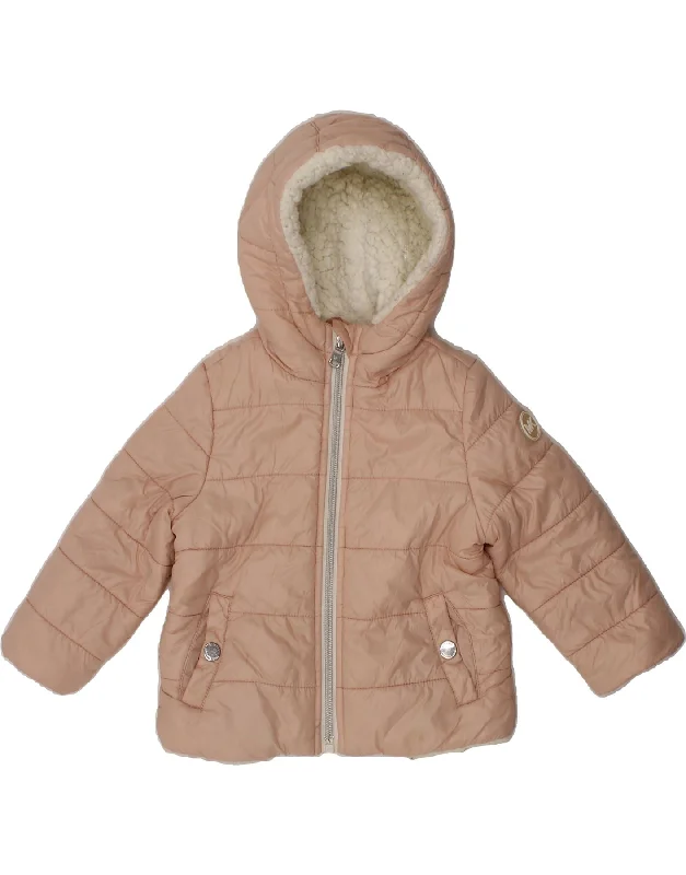 MICHAEL KORS Baby Girls Hooded Padded Jacket 12-18 Months Pink Nylon Satin Jacket Silk Jacket Chiffon Jacket