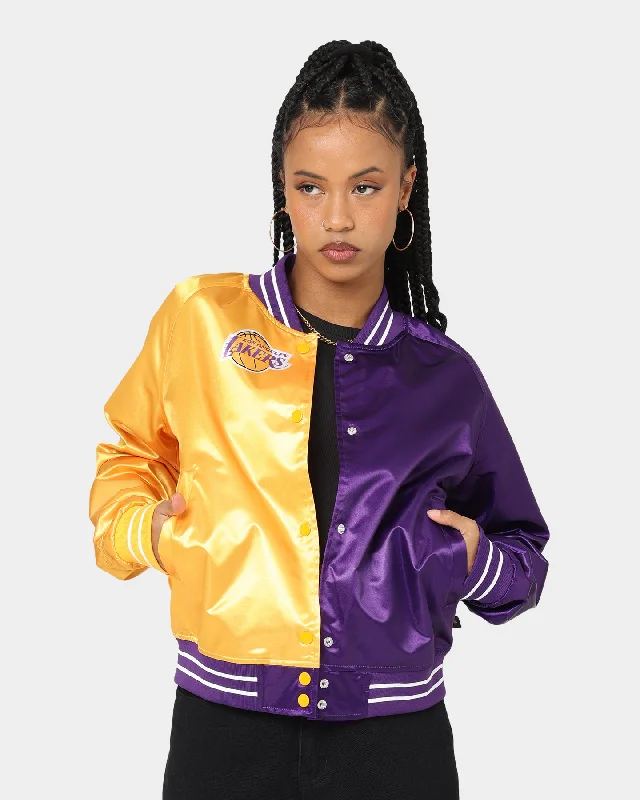 Mitchell & Ness Women's Los Angeles Lakers Big Face 5.0 Satin Jacket Yellow Front Pockets Side Pockets Patch Pockets