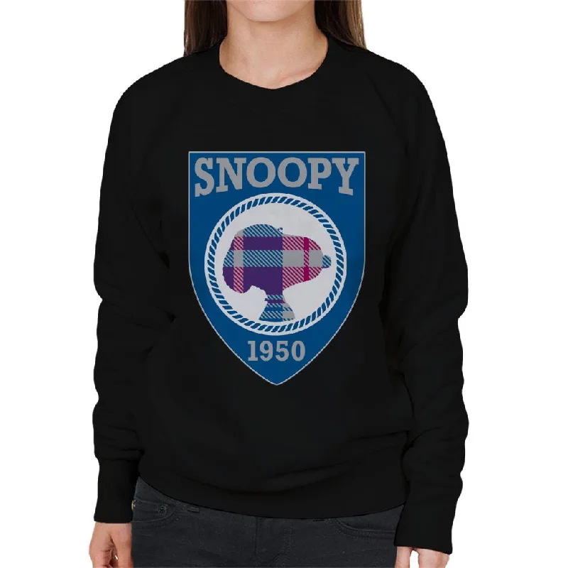 Peanuts Snoopy 1950 Blue Badge Design Women's Sweatshirt Hoodie with Back Slit Movement Comfort