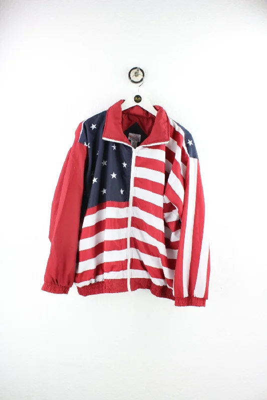 Vintage US Flag Polyester Jacket ( XL ) Embroidered Jacket Appliqued Jacket Beaded Jacket