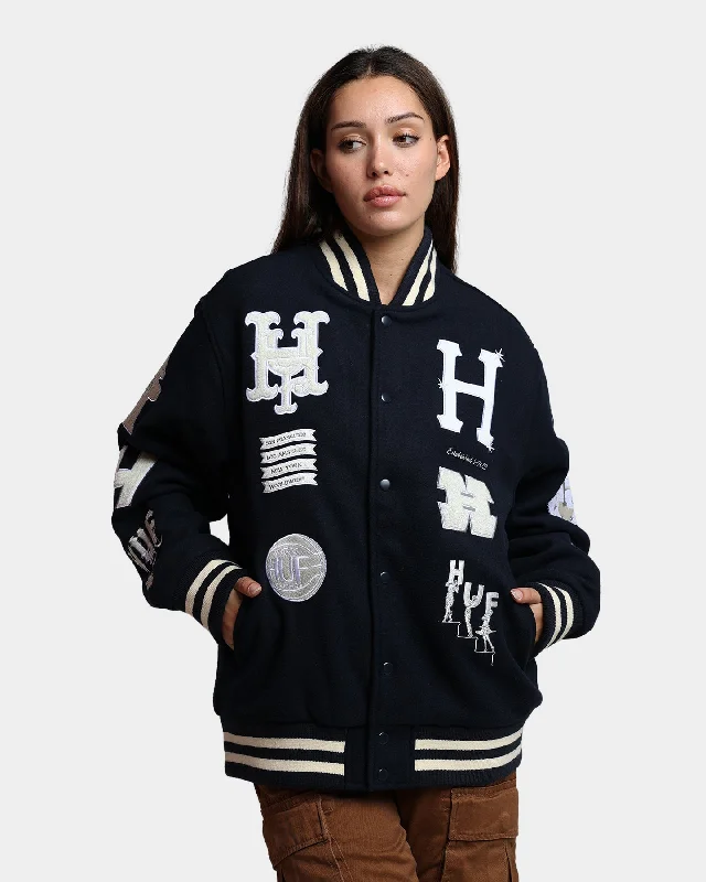 HUF 20 Year Classic H Varsity Jacket Navy Welt Pockets Slit Pockets Flap Pockets